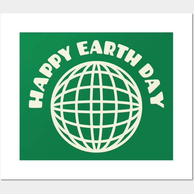 Happy Earth Day White Lineart Wall Art by crissbahari